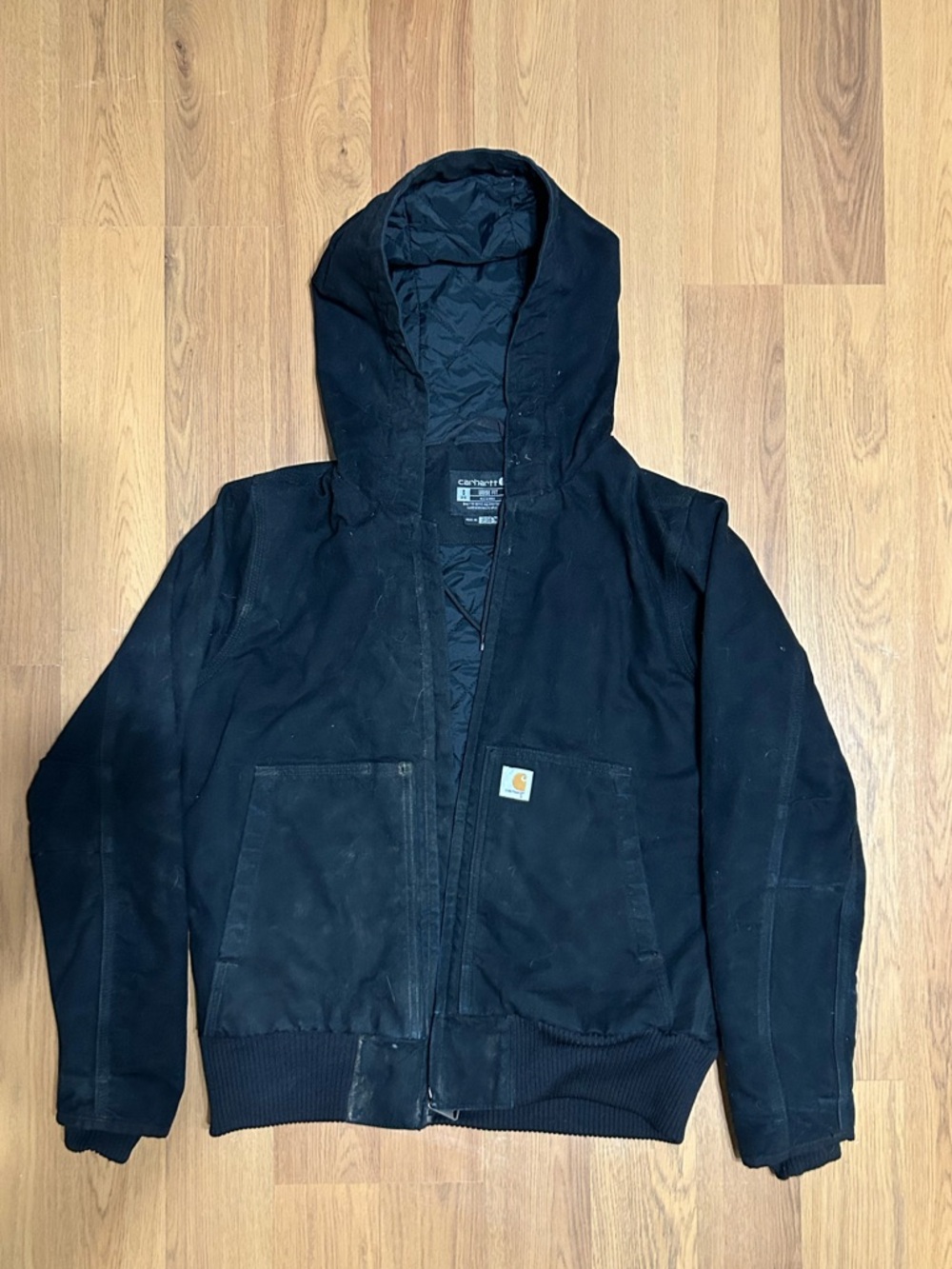 Carhartt Hooded Jacket Womans S Black Full Zip Canvas Workwear Coat Insulated